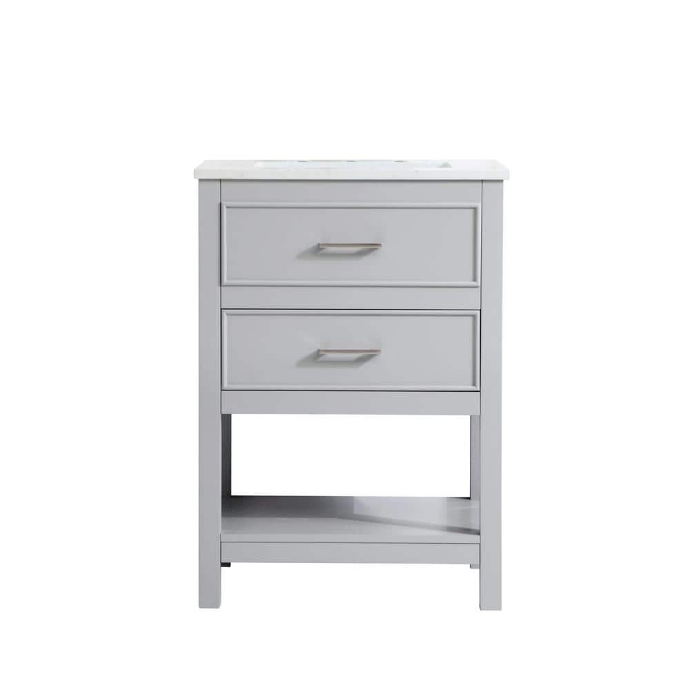 Simply Living 24 in. W x 19 in. D x 34 in. H Bath Vanity in Grey with Calacatta White Quartz Top