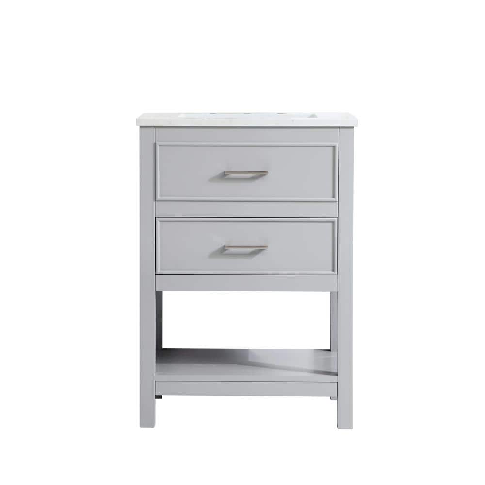 Simply Living 24 in. Single Bathroom Vanity in Grey with Quartz Vanity Top 