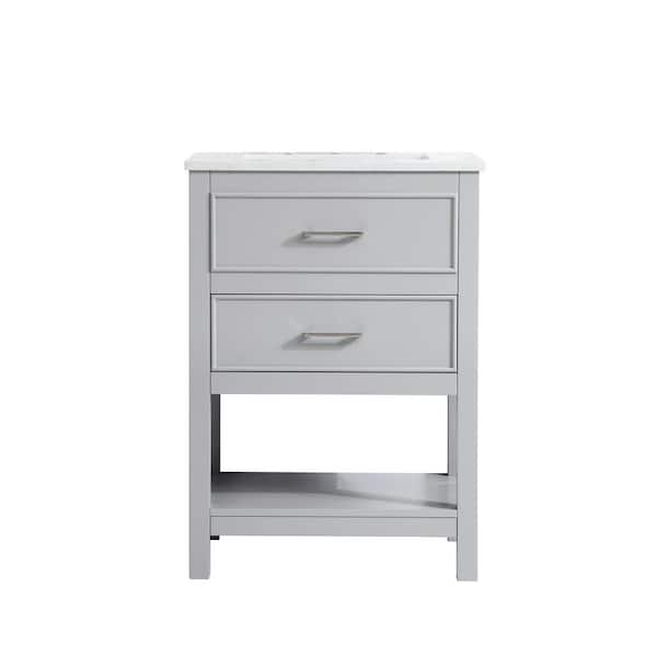 Unbranded Simply Living 24 in. Single Bathroom Vanity in Grey with Quartz Vanity Top in Calacatta White