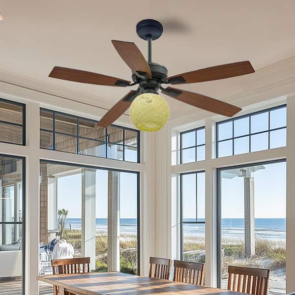52 in. Flush Mount Ceiling Fans with Lights and Remote, Reversible, Noiseless, 3-Wind Speeds, Brown