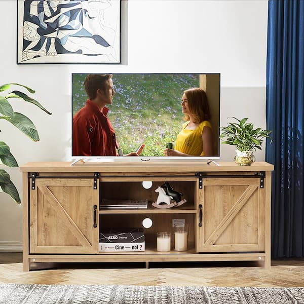 Rustic TV Stand Console 60 Entertainment Media Console Center Sliding Barn Doors 