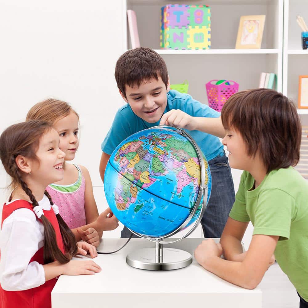 Educational Blue and Silver LED World Globe with Metal Stand