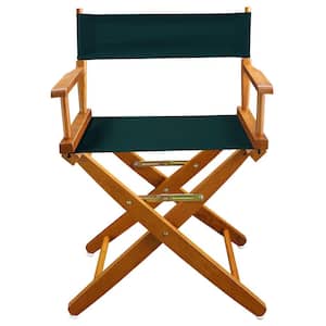 18 in. Extra-Wide Mission Oak Wood Frame/Hunter Green Canvas Seat Folding Directors Chair