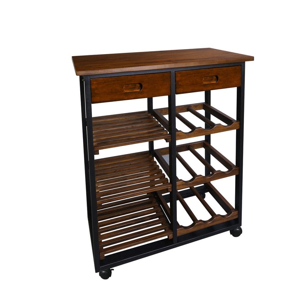 19 in.W Two Tone Solid Wood Kitchen Cart with Wine Rack and Drawer - thumbnail 2