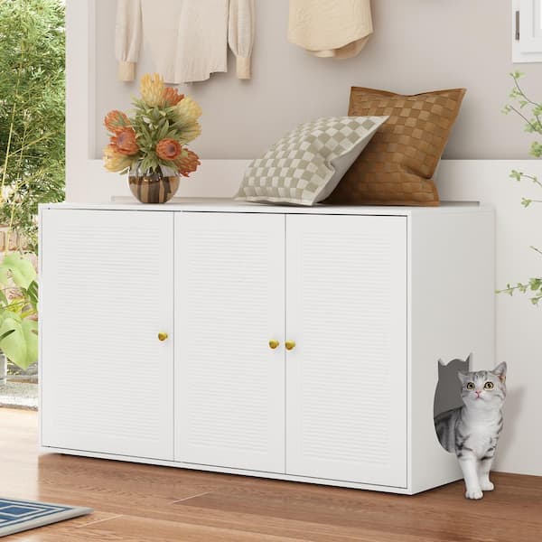 FUFU&GAGA Litter Box Enclosure, Cat House Side Table with Shoe Rack, Cat Litter Box Furniture Hidden, White