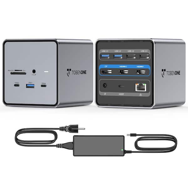 BIBIVIS USB C Docking Station Dual, Laptop Docking Station with 150W Power Adapter 2 HDMI, DP, 2 USB-C 3.2,5 USB