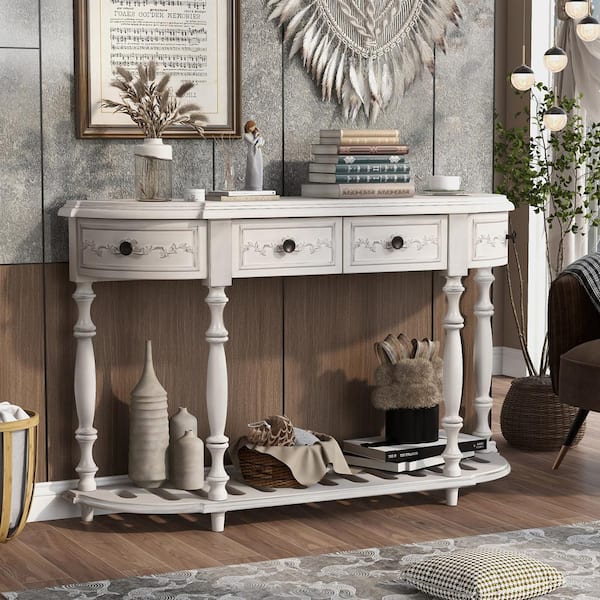 Z-joyee Antique White Wood Accent Chest with 4-Drawers and 1-Shelf