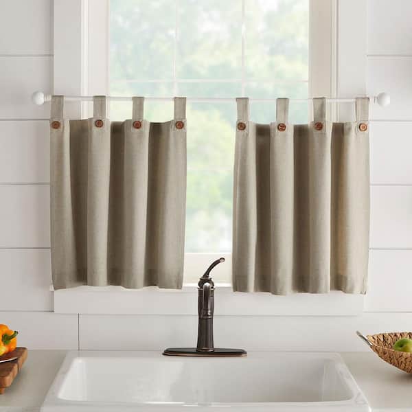 Elrene Tucker Linen Solid Button Cotton 30(in)x36(in) Tab Top Light Filtering Window Tiers (2)