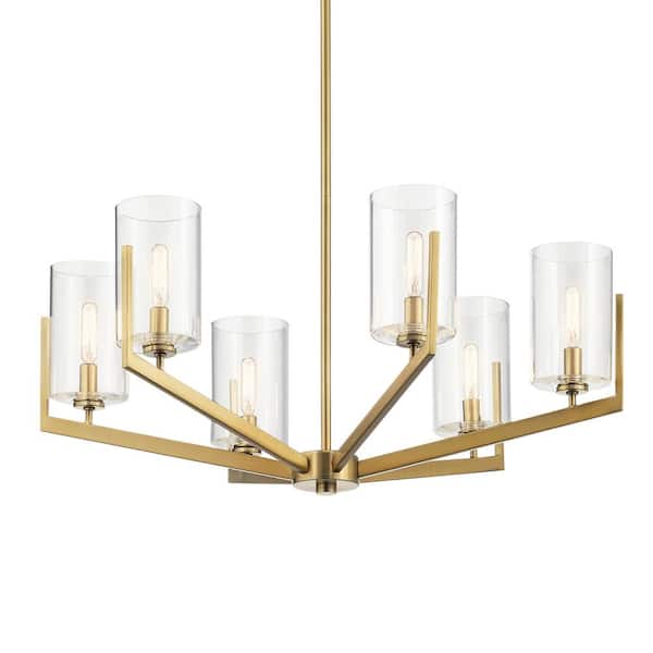 Kichler Nye 6-Light Brushed Natural Brass Transitional Dry Rated Chandelier