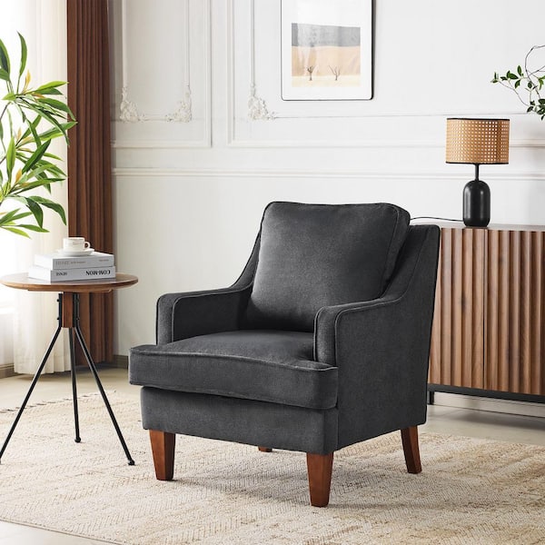 Winado Black Velvet Arm Chair with High Armrest T-Shaped Seat Cushion Solid Wood Legs