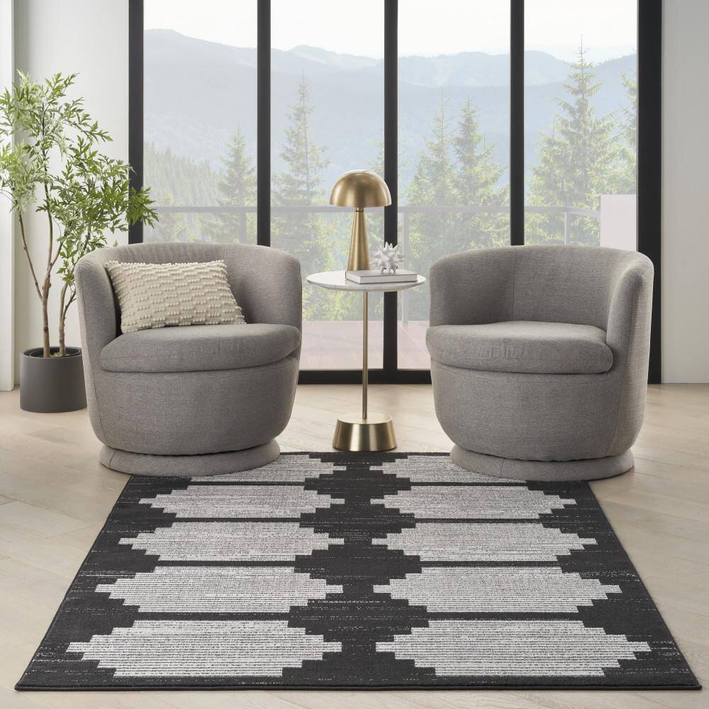 Geometric Bliss Black & Grey Synthetic 6' x 9' Area Rug