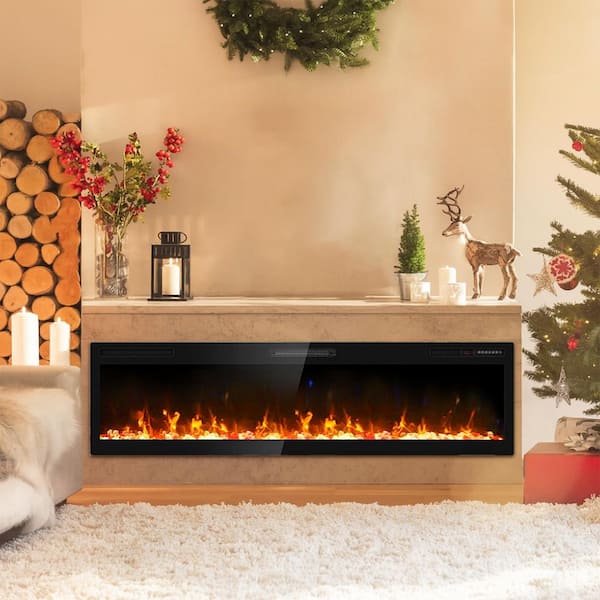 60 in. Insert-Type Electric Fireplace in Black, with Remote, 8H Timer, 5-Speed Flames, 12 Flame Colors, 750W/1500W