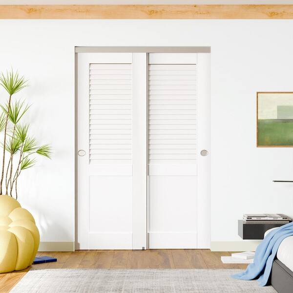 TENONER 56 in. x 80 in. White, Solid Core, MDF Painted Double Half