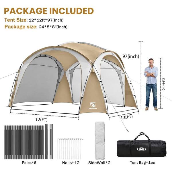 Khaki Tent with Side Wall, Ground Pegs, and Stability Poles Khaki Tent with Side Wall, Ground Pegs, and Stability Poles