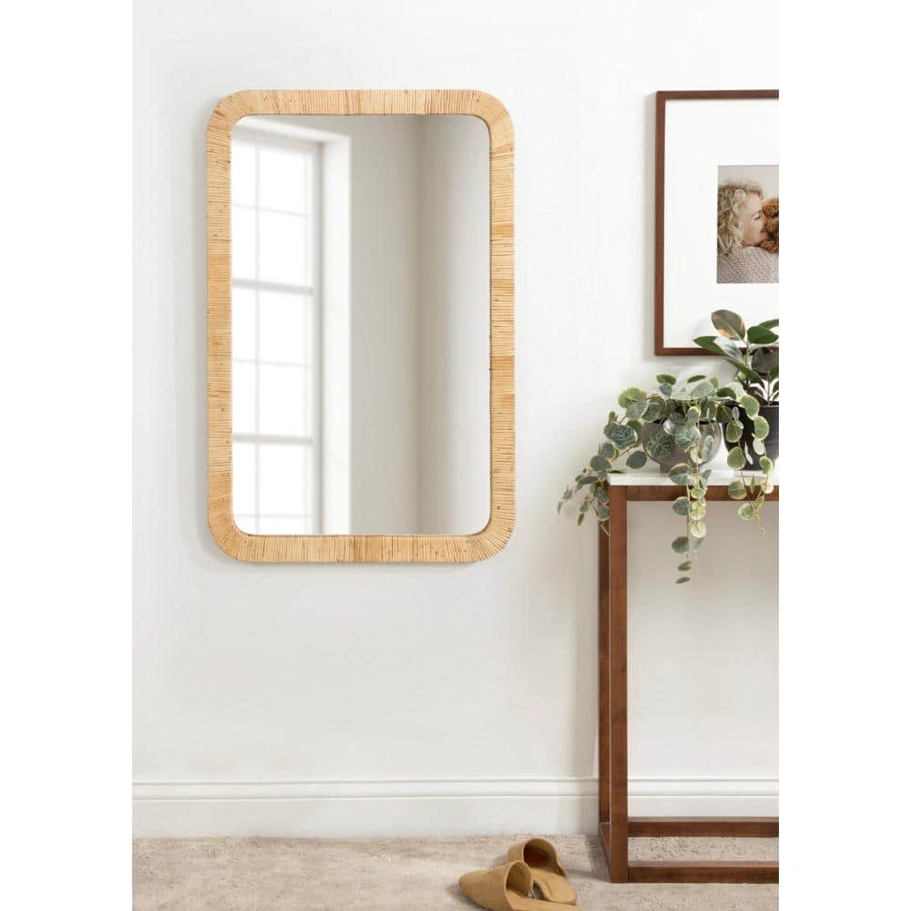 Natural Rattan Rectangular Wall Mirror with Rounded Corners