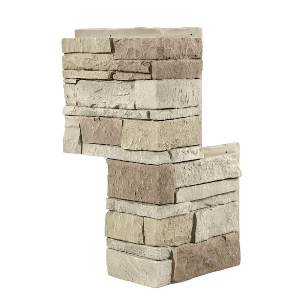 GenStone Stacked Stone Vanilla Bean 24 in. x 12 in. Faux Stone Siding Outside Corner Panel