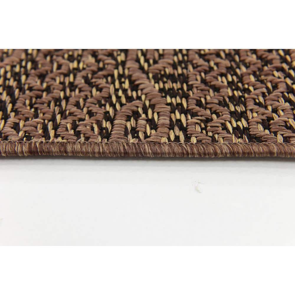 Easy-Care Washable Brown Stripe Synthetic Outdoor Rug 8' x 11'4"