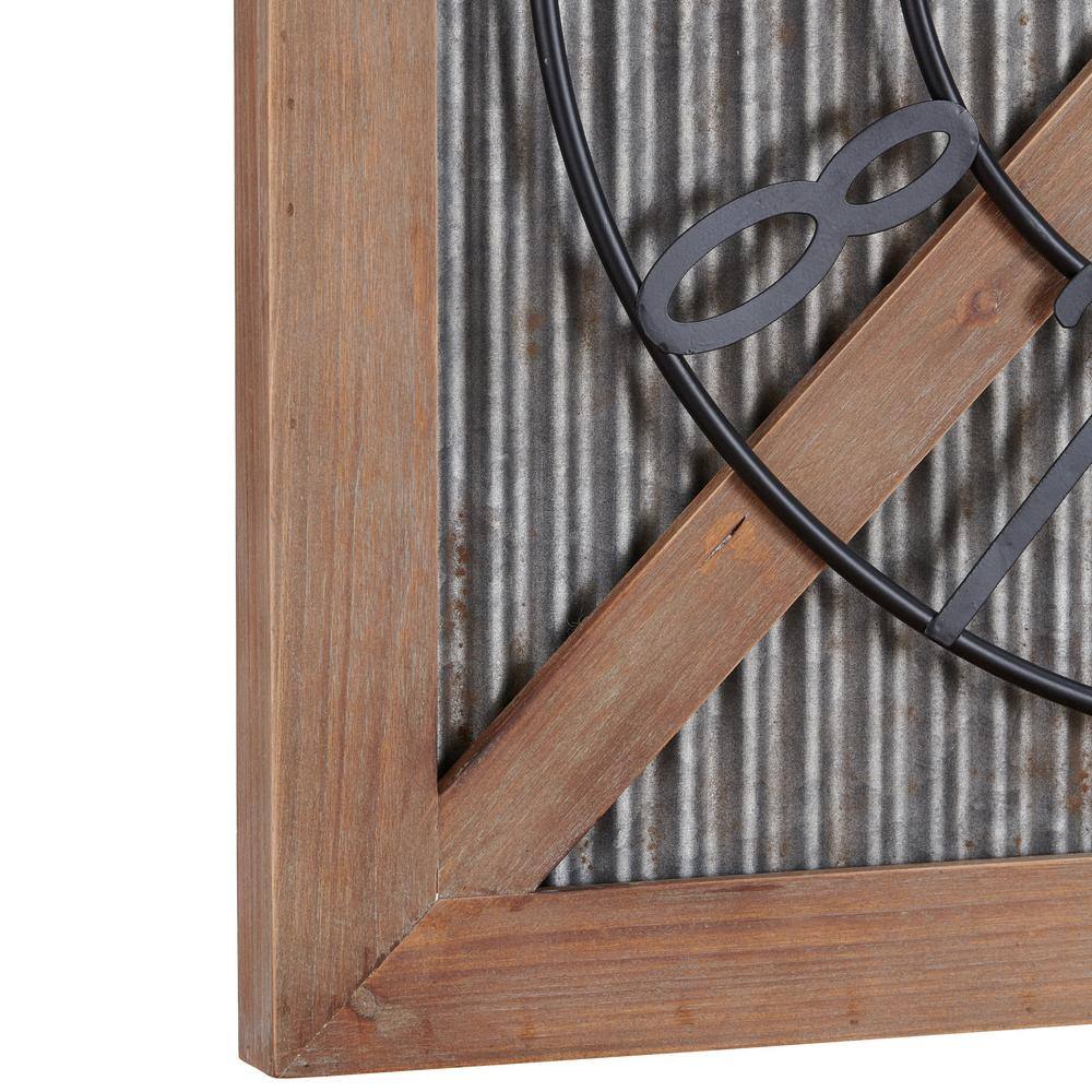 Large Brown and Silver Wood Farmhouse Wall Clock