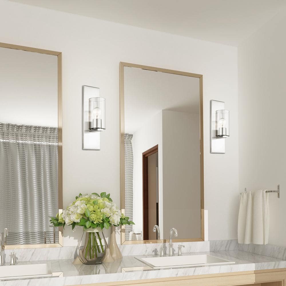 Brushed Nickel Clear Glass Direct Wired Wall Sconce