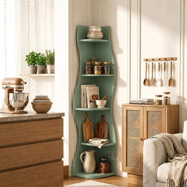 Modern 5-Tier Green S-Shaped Display Rack for Living Room, Bedroom, Bathroom, Home Office