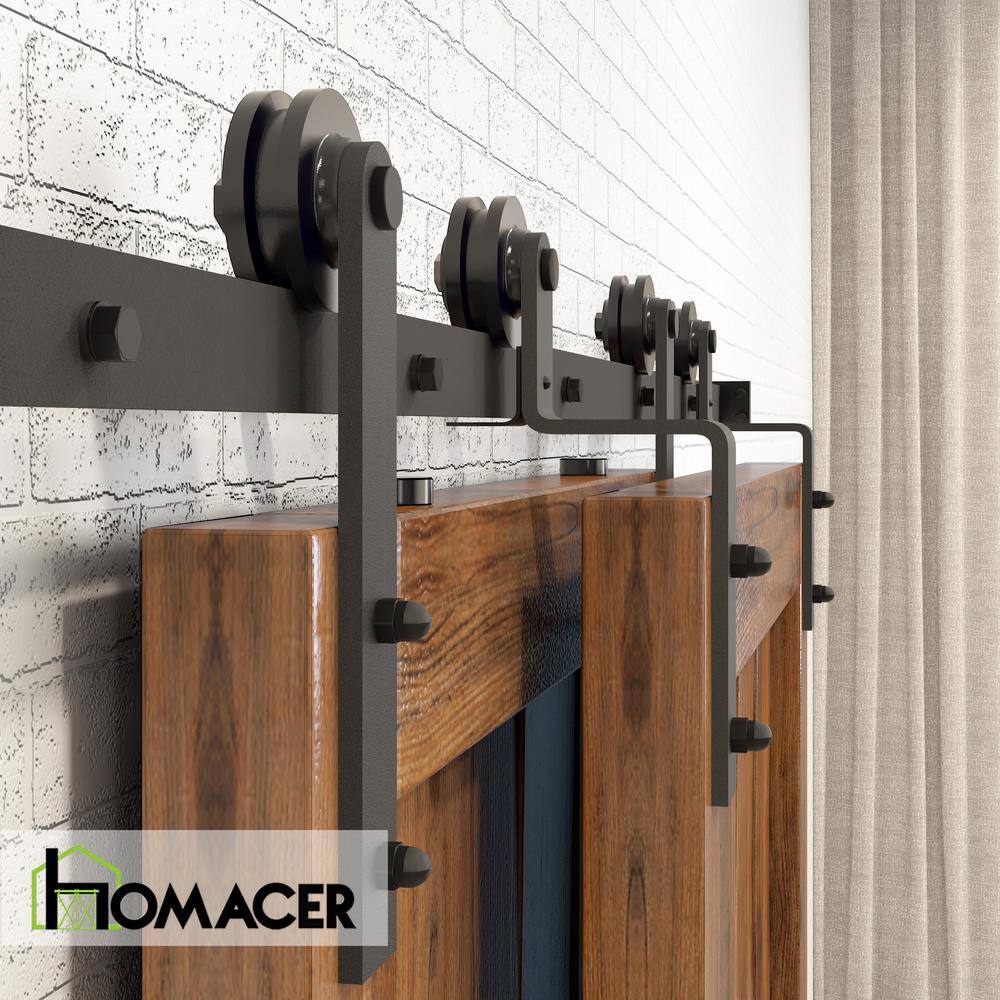 6.6 ft Black Steel Single Track Bypass Sliding Barn Door Hardware Kit