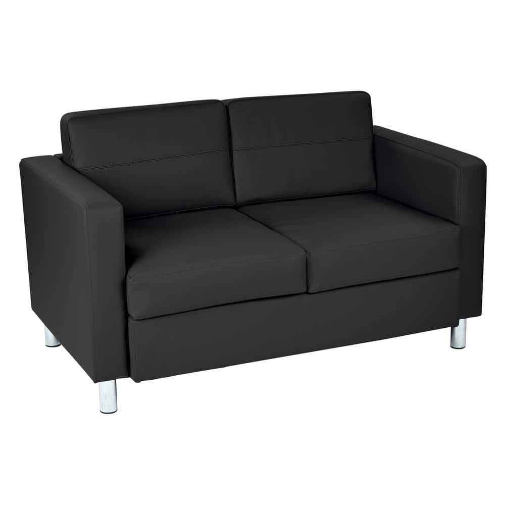 Pacific Black Faux Leather Loveseat with Silver Legs