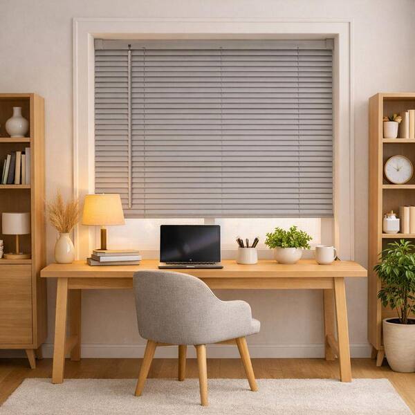 Grey Cordless Light Filtering Horizontal Vinyl Blinds with 1 in