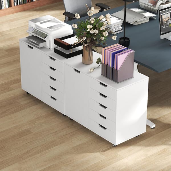 5-Drawers White Wood Freestanding Accent Cabinet