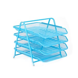 Desk Organizer with 4 Sliding Trays for Letters, Documents, Mail, Files, Paper, Blue