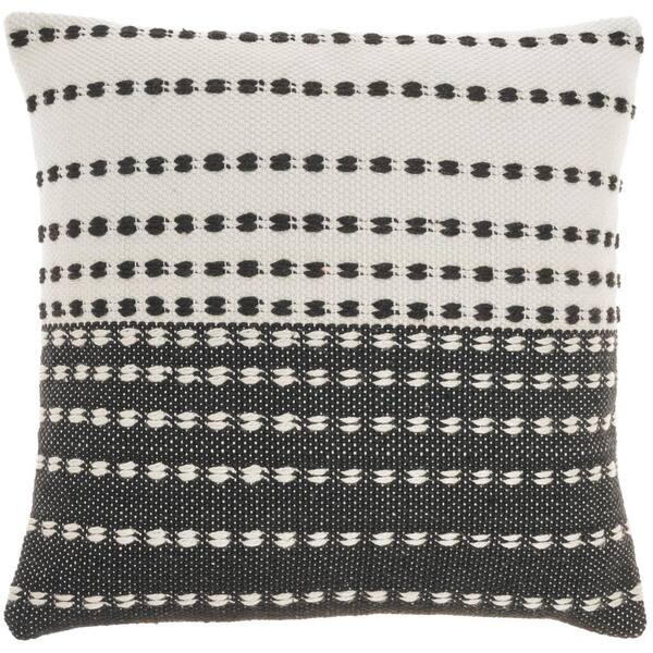 Mina Victory Black Striped 18 in. x 18 in. Indoor/Outdoor Throw Pillow