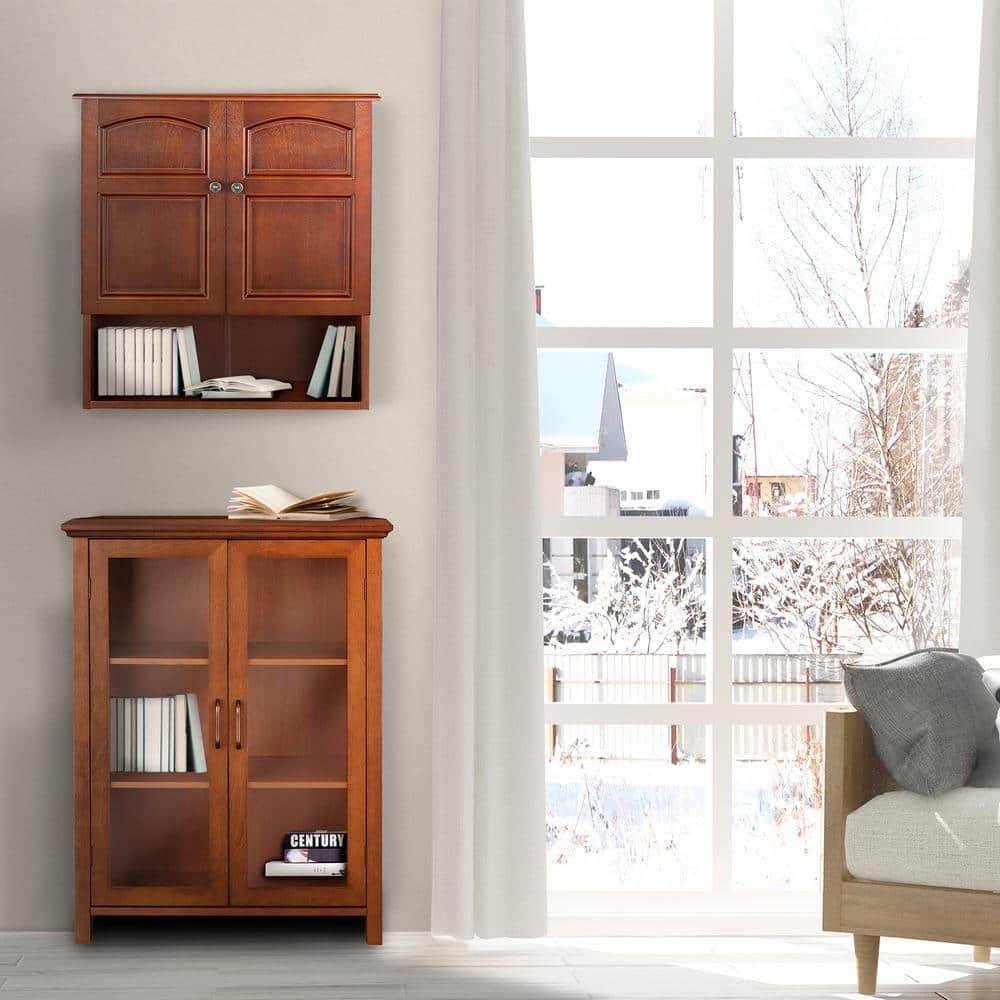 Mahogany Brown Wooden Wall Cabinet with Adjustable Shelving