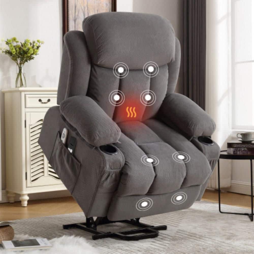 Boyel Living Gray Faux Leather Power Lift Recliner Chair with