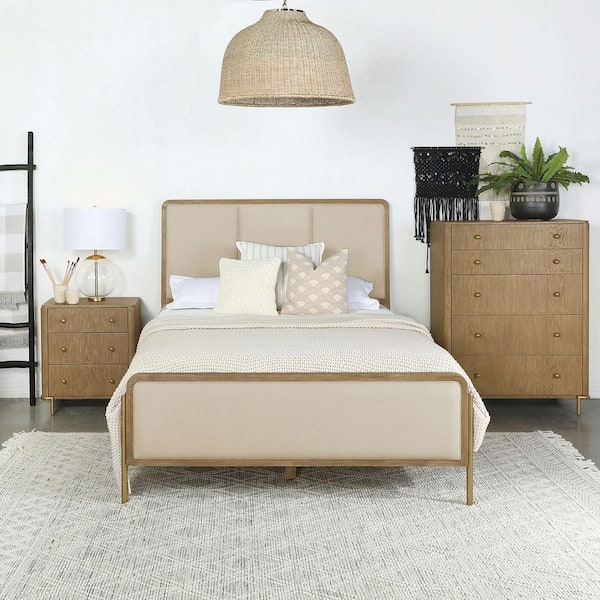 Arini Cream and Sand Wash Fabric Upholstered Queen Panel Bed