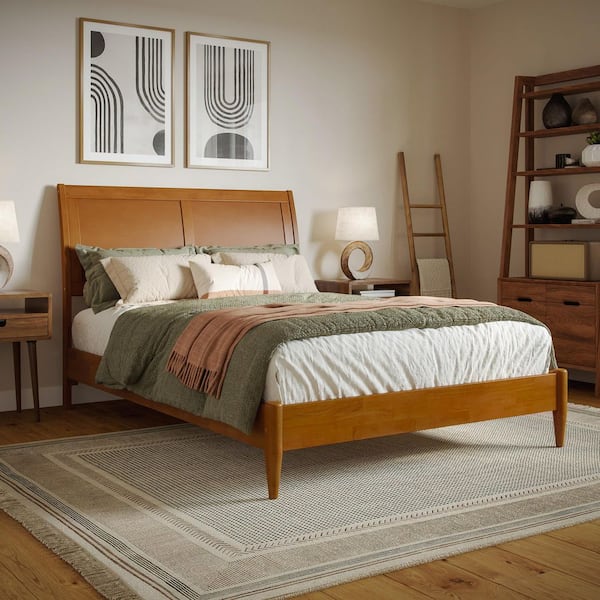 AFI Valencia Light Toffee Natural Bronze Solid Wood Frame Full Low Profile Platform Bed