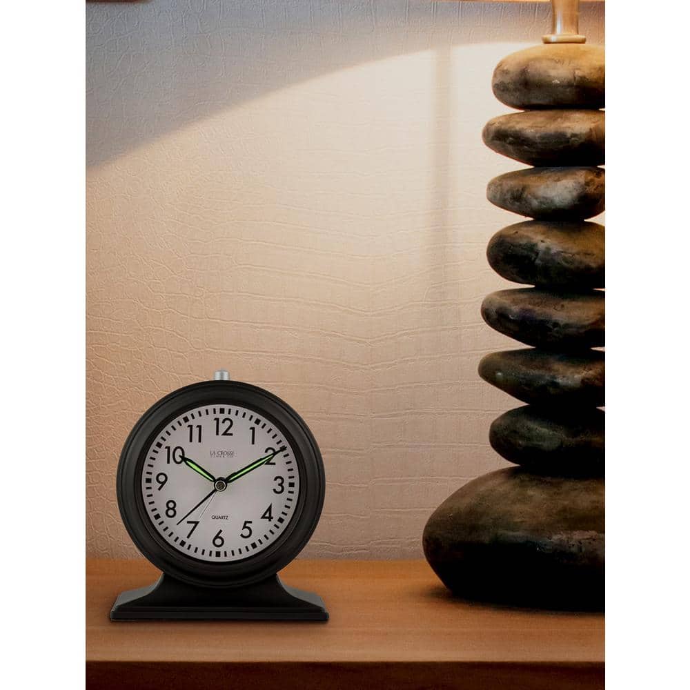 Small Black Plastic Round Analog Alarm Clock