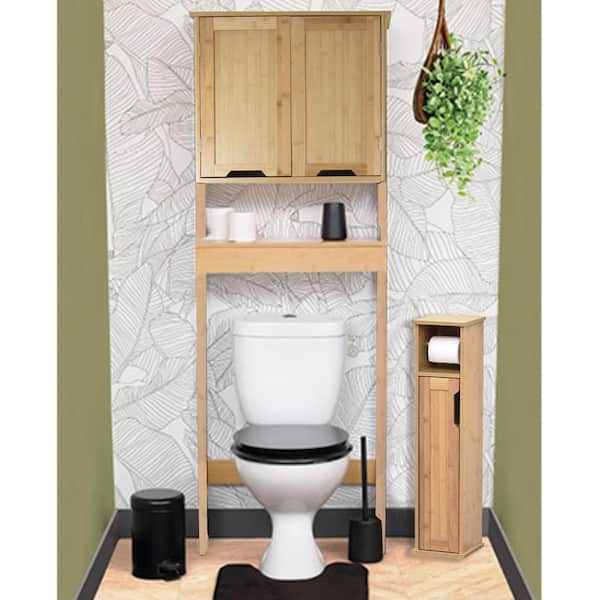 Bamboo Double Dual Toilet Paper Holder with Shelf, 1 Count - King