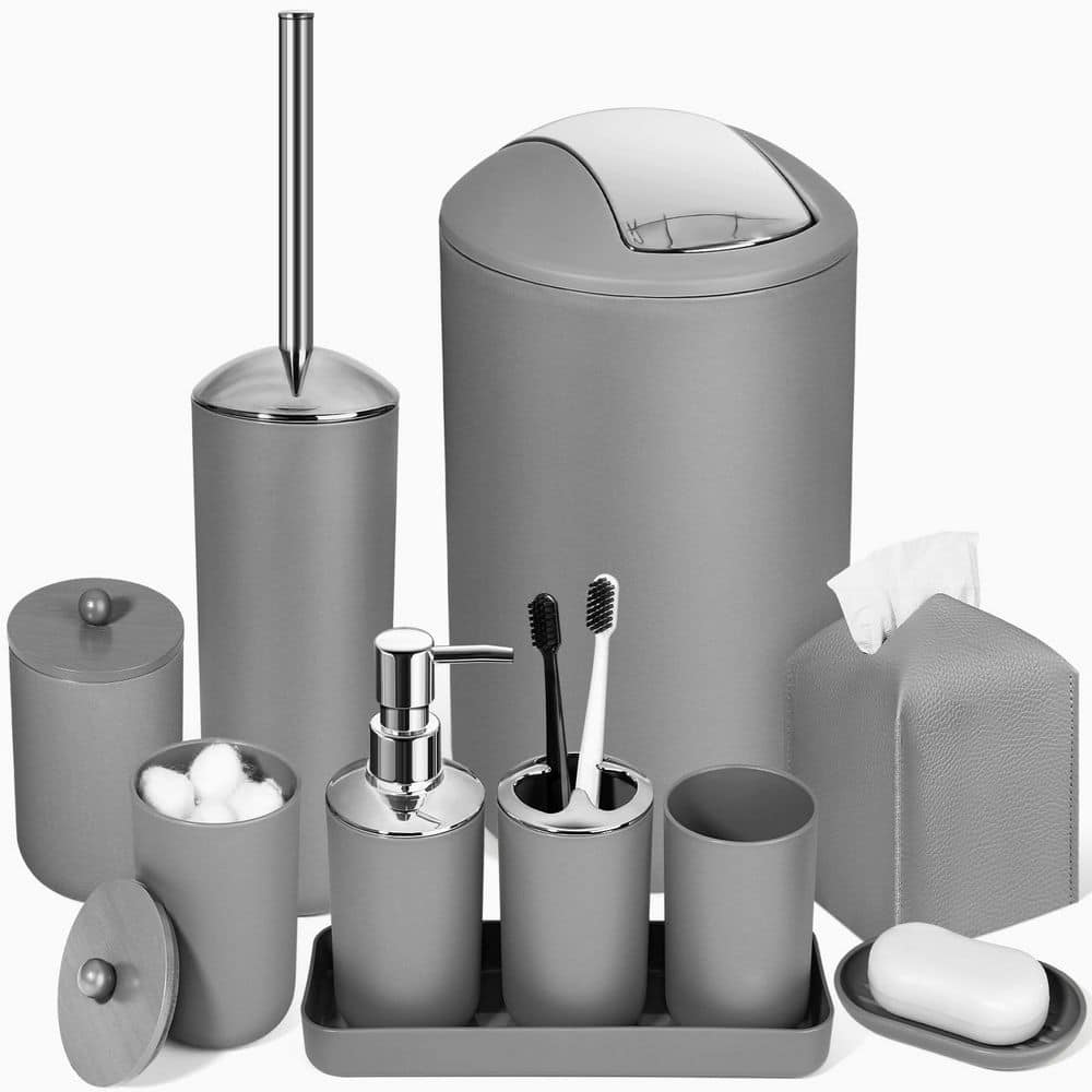10-Piece Gray Bath Accessory Set with Trash Can, Soap Dispenser, Toothbrush Holder, Soap Dish, Cotton Ball, etc. price history on PriceWatchPro