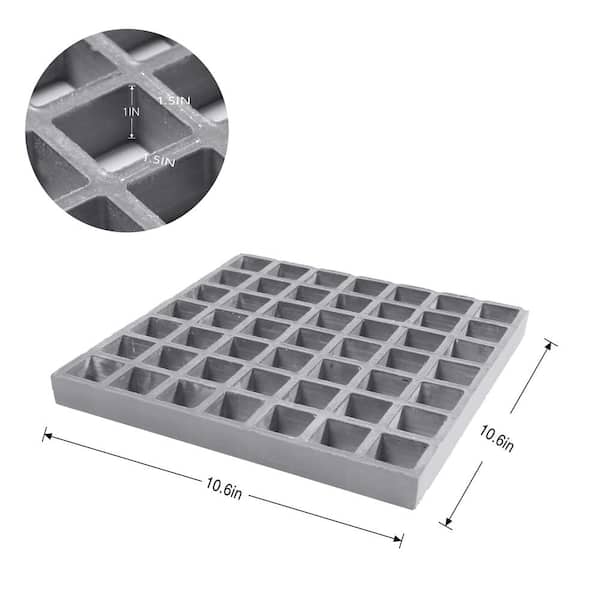 Wellco Fiberglass Molded Grating for Floors Outdoor Drain Cover Deck Tile 1.5 in. x 1.5 in. x 1 in., 10.6 in. x 10.6 in., Green