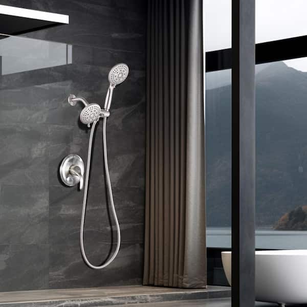 Rain 6-Spray Single Handle Handheld Shower Faucet w/Valve 1.8 GPM 4.7 in. Adjustable Dual Shower Heads in Brushed Nickel