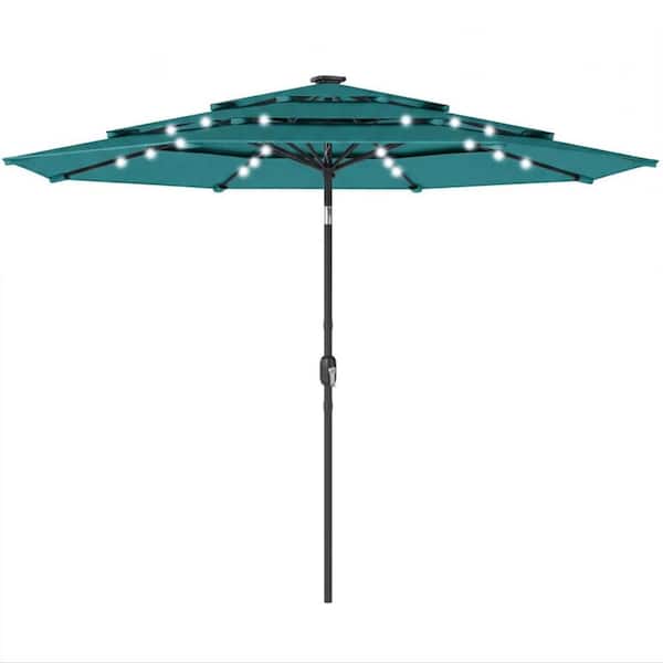 10 ft teal patio umbrella 10 ft. 3 Tier Outdoor Patio Umbrella with Solar Powered LED Light in Teal  QXY-580