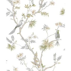 Secret Garden White and Neutrals Garden Bird Trail Non-Woven Paper Non-Pasted Wallpaper Roll (Covers 57.75 sq.ft.)