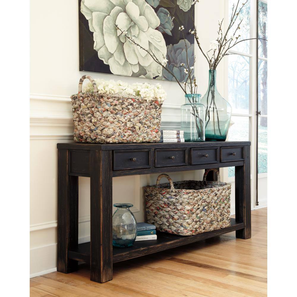 Gavelston Black Wood Rectangular Console Table with Storage