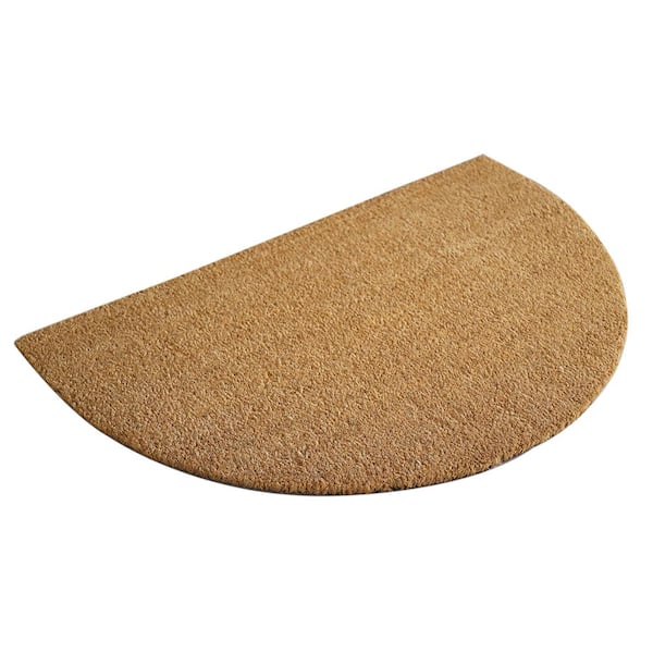Plain Natural 18 in. x 30 in. Coir Half Round Non-Slip Indoor Outdoor Door Mat