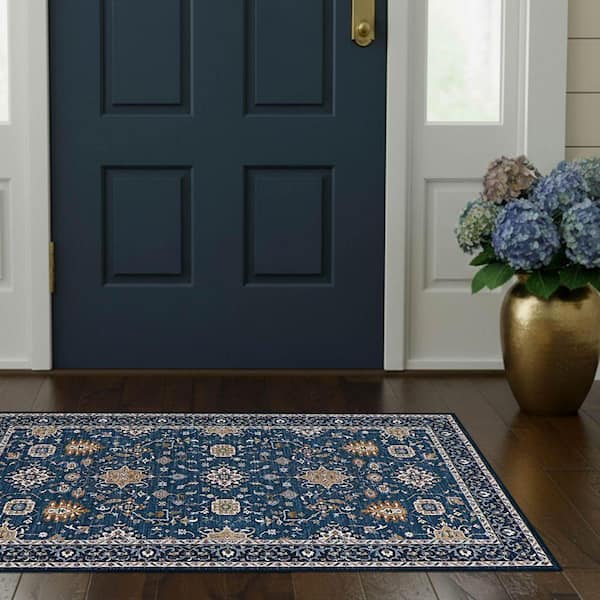 Laura Ashley Aure Chenille Blue 2 ft. x 5 ft. Woven Floral