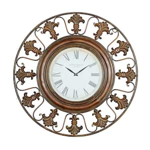 Brown Metal Fleur De Lis Analog Wall Clock