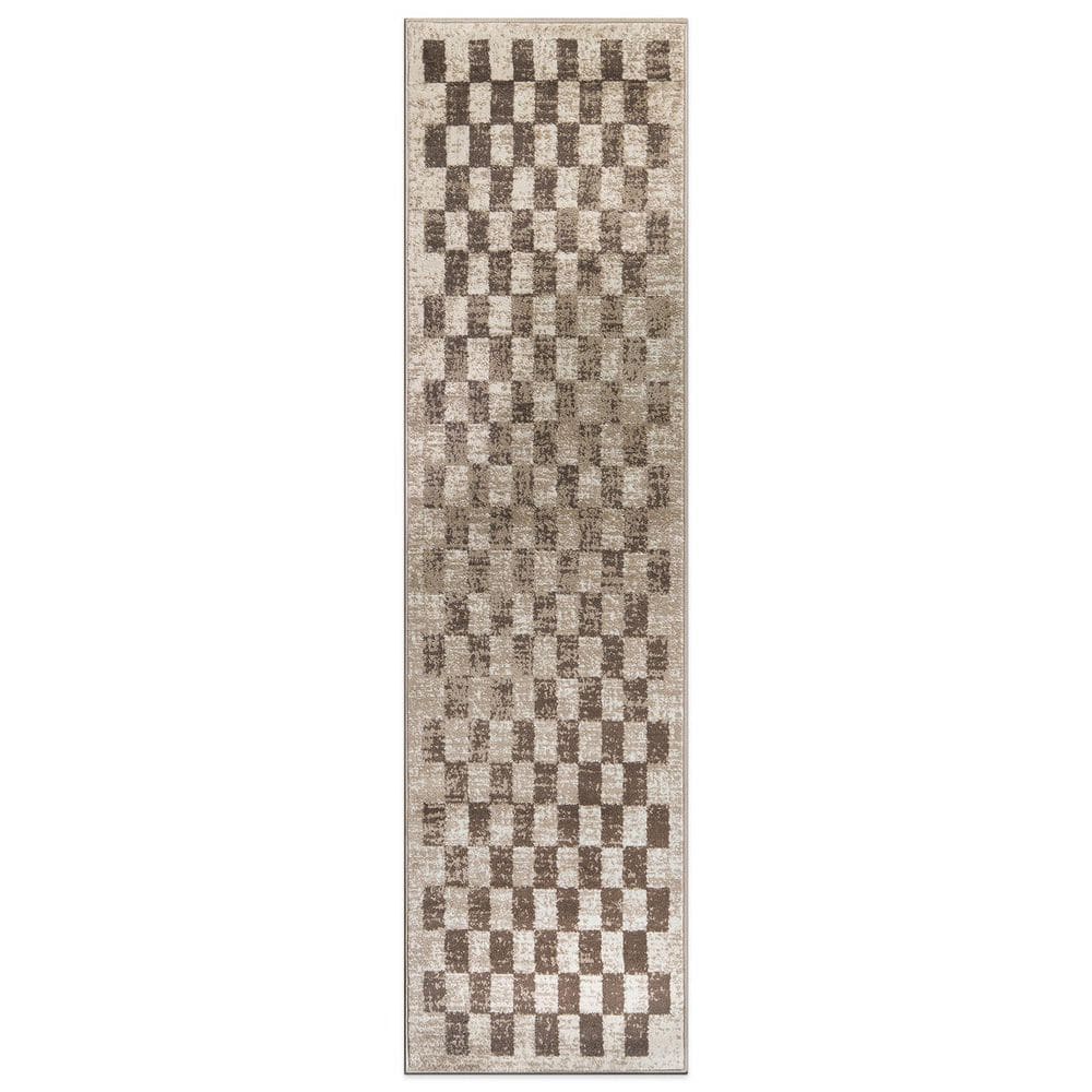 Contemporary Checkered Area Rug Beige 2 ft. 3 in. x 12 ft. Runner Rug price history on PriceWatchPro