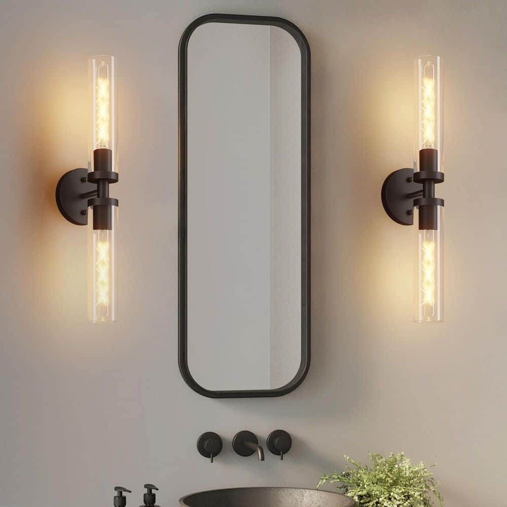 2-Pack 5 in. 2-Light Modern Matte Black Vanity Light Wall Sconces with Clear Glass Shades for Bathroom Mirror, Bedroom price history on PriceWatchPro