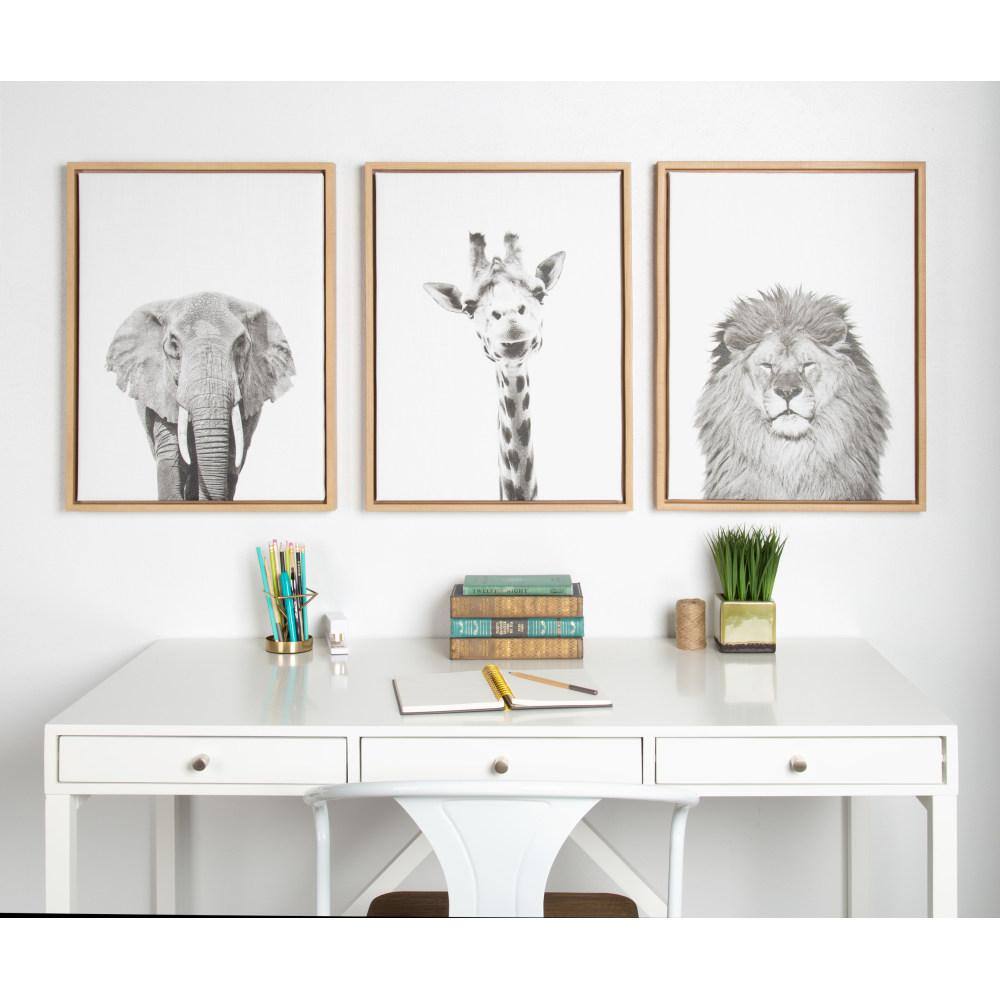 Natural Wood Framed Black and White Lion Canvas Print, 20" x 25"