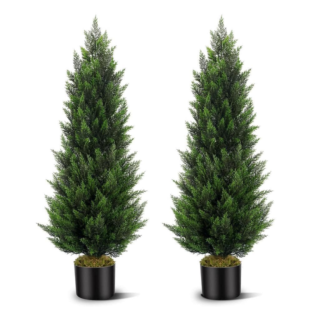 2Sets Green Plants 4ft Artificial Topiary Cedar Tree With Black Pot 48in Fa