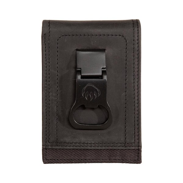 Leather and Canvas Front Pocket Wallet in Black/Grey
